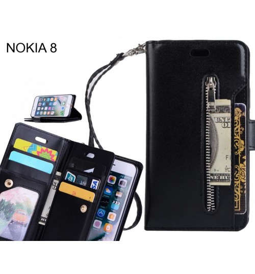 Nokia 8 Case Multi Functional Wallet Case - Black