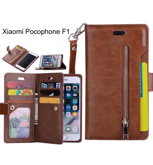 Xiaomi Pocophone F1 Case Wallet Leather Case With Zip - Brown
