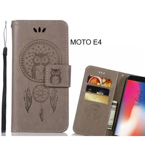 MOTO E4 Case Embossed leather wallet case owl