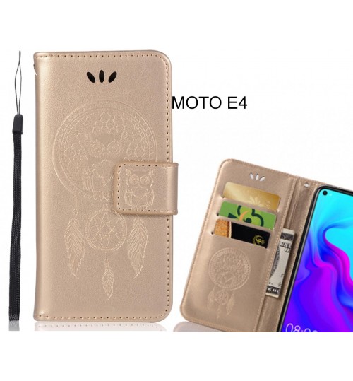 MOTO E4 Case Embossed leather wallet case owl