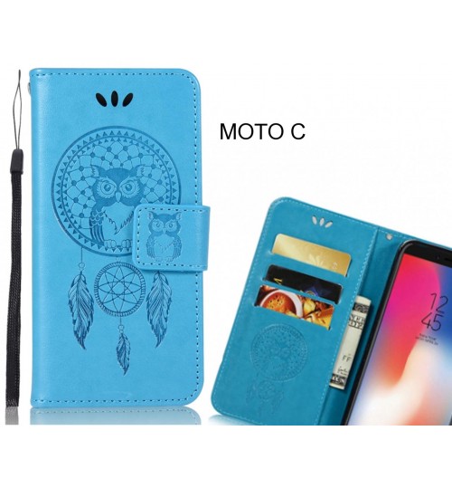 MOTO C Case Embossed leather wallet case owl