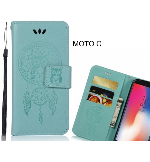 MOTO C Case Embossed leather wallet case owl