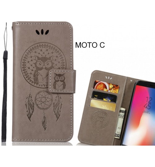 MOTO C Case Embossed leather wallet case owl