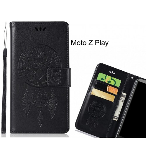 Moto Z Play Case Embossed leather wallet case owl