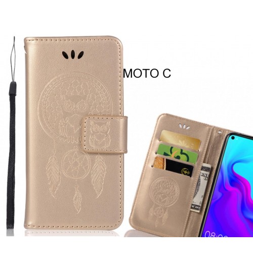 MOTO C Case Embossed leather wallet case owl