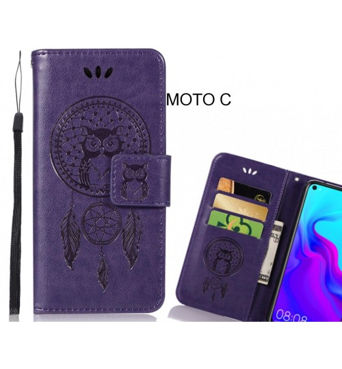 MOTO C Case Embossed leather wallet case owl