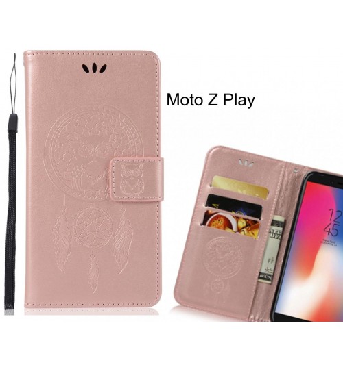 Moto Z Play Case Embossed leather wallet case owl