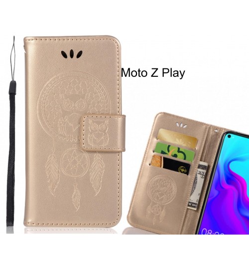 Moto Z Play Case Embossed leather wallet case owl