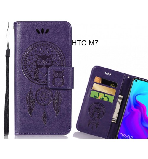 HTC M7 Case Embossed leather wallet case owl