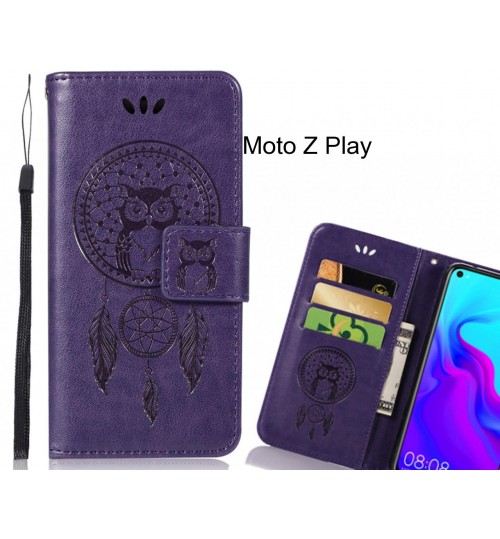 Moto Z Play Case Embossed leather wallet case owl