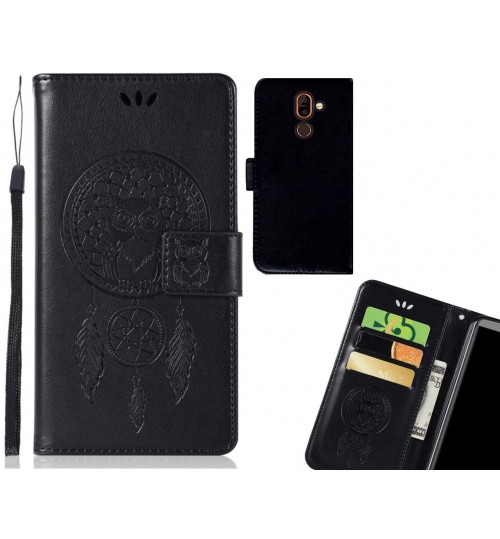Nokia 7 plus Case Embossed leather wallet case owl