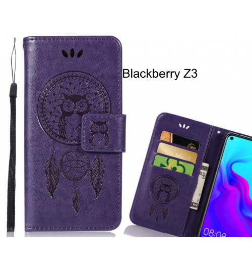 Blackberry Z3 Case Embossed leather wallet case owl