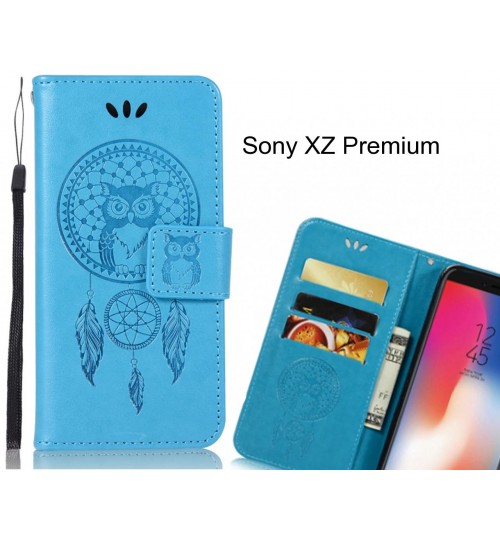 Sony XZ Premium Case Embossed leather wallet case owl