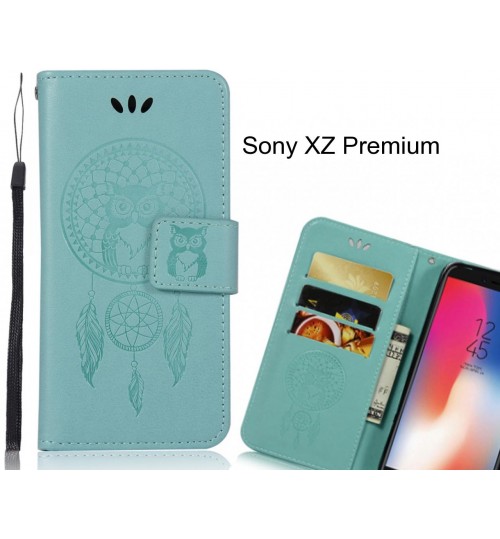 Sony XZ Premium Case Embossed leather wallet case owl