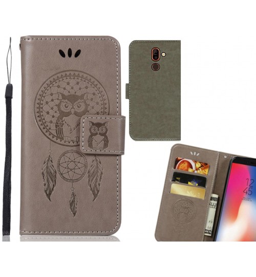Nokia 7 plus Case Embossed leather wallet case owl