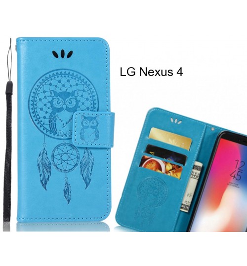 LG Nexus 4 Case Embossed leather wallet case owl