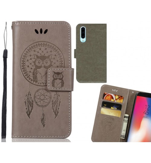 Huawei P30 Case Embossed leather wallet case owl