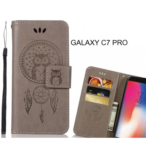 GALAXY C7 PRO Case Embossed leather wallet case owl