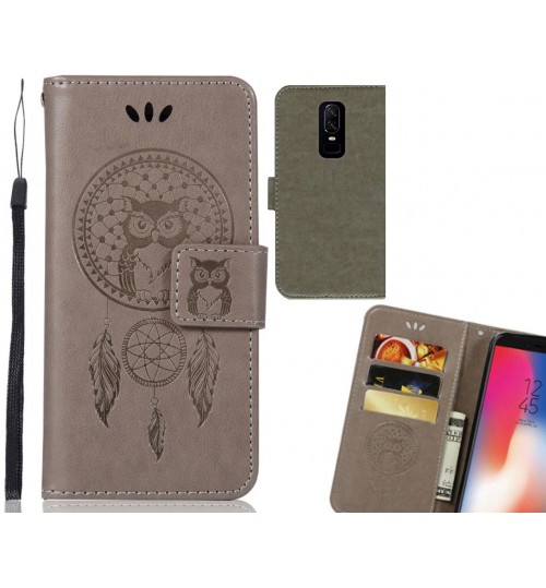 OnePlus 6 Case Embossed leather wallet case owl