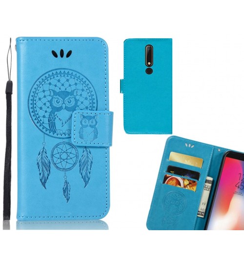 Nokia 6 2018 Case Embossed leather wallet case owl