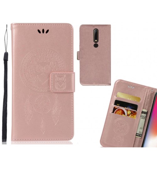 Nokia 6 2018 Case Embossed leather wallet case owl