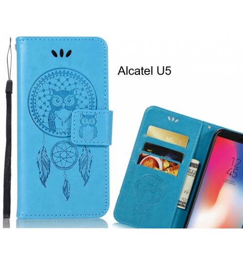 Alcatel U5 Case Embossed leather wallet case owl