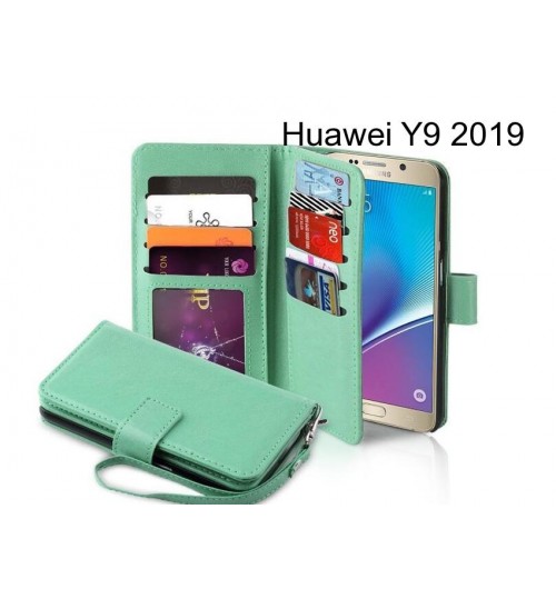 Huawei Y9 2019 Case Double Wallet Leather Case 9 Card Slots - Rose Gold