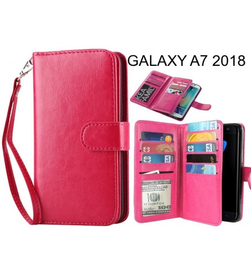 Galaxy A7 2018 Case Double Wallet Leather Case 9 Card Slots - Hot Pink