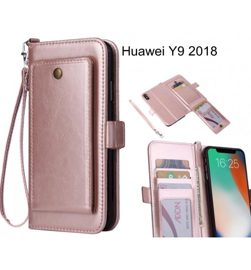 Huawei Y9 2018 Case Retro Leather Wallet Case - Rose Gold