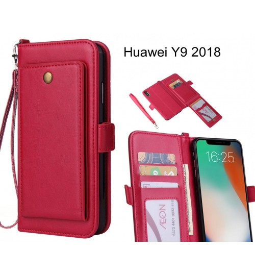 Huawei Y9 2018 Case Retro Leather Wallet Case - Hot Pink