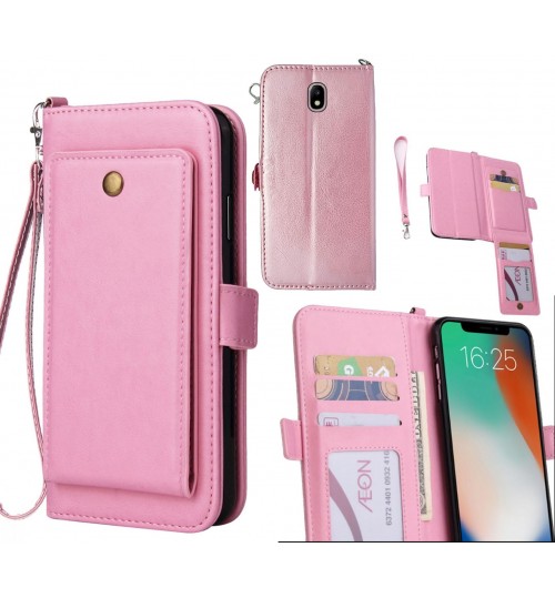 J7 Pro 2017 Case Retro Leather Wallet Case - Pink