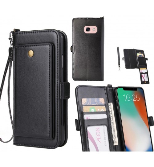 Galaxy A3 2017 Case Retro Leather Wallet Case - Black