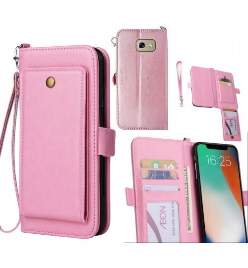 Galaxy A5 2017 Case Retro Leather Wallet Case - Pink