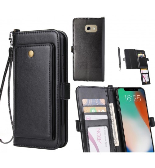Galaxy A5 2017 Case Retro Leather Wallet Case - Black