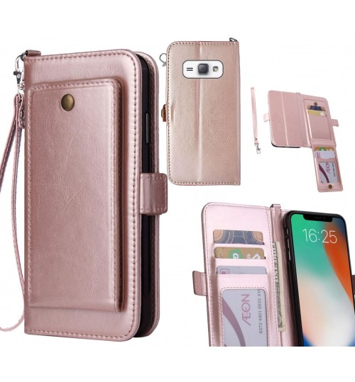 Galaxy J1 2016 Case Retro Leather Wallet Case - Rose Gold