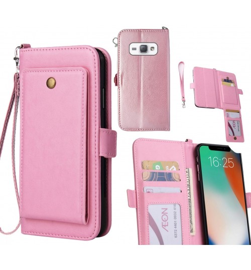 Galaxy J1 2016 Case Retro Leather Wallet Case - Pink