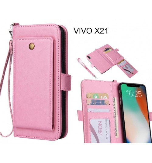 Vivo X21 Case Retro Leather Wallet Case - Pink