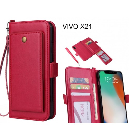 Vivo X21 Case Retro Leather Wallet Case - Hot Pink