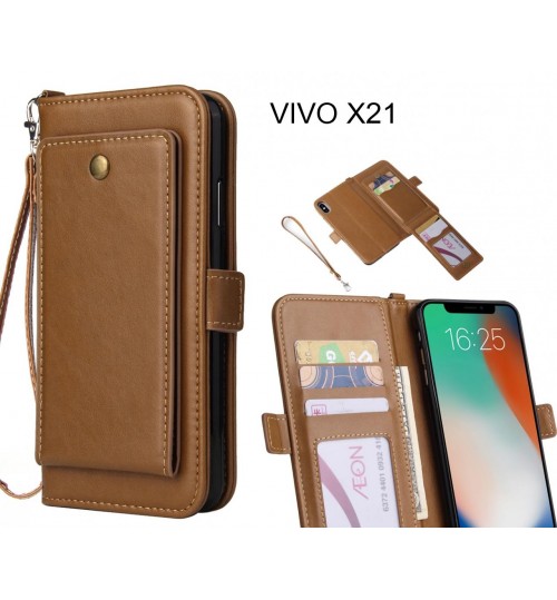 Vivo X21 Case Retro Leather Wallet Case - Brown