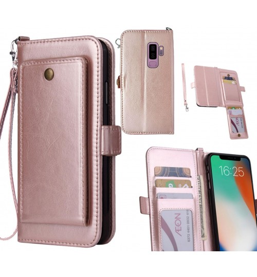 Galaxy S9 Plus Case Retro Leather Wallet Case - Rose Gold
