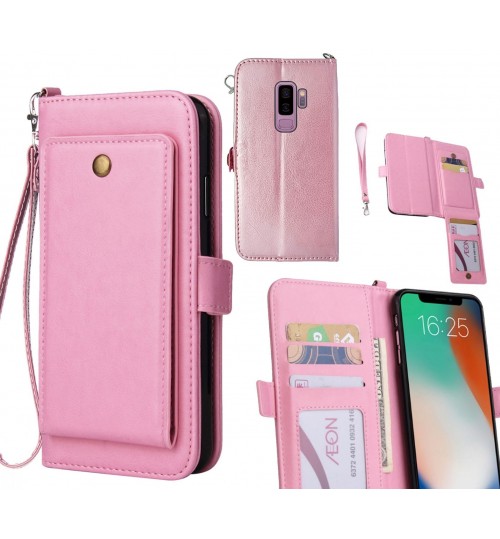 Galaxy S9 Plus Case Retro Leather Wallet Case - Pink