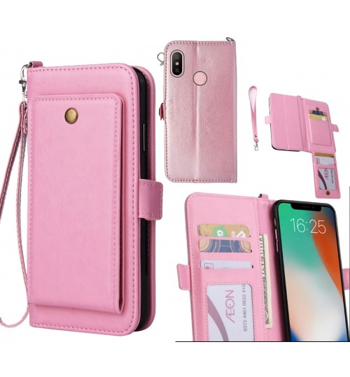 Xiaomi Redmi 6 Pro Case Retro Leather Wallet Case - Pink