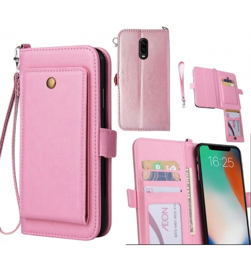 Oneplus 6t Case Retro Leather Wallet Case - Pink