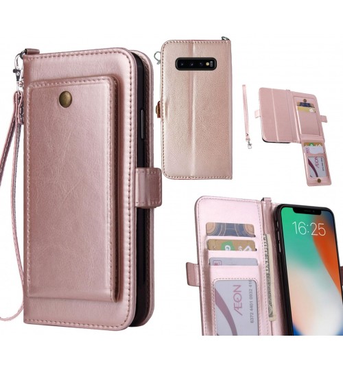 Galaxy S10 Plus Case Retro Leather Wallet Case - Rose Gold