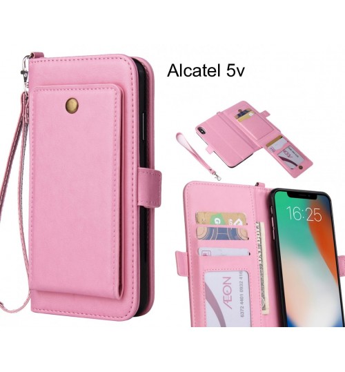 Alcatel 5v Case Retro Leather Wallet Case - Pink