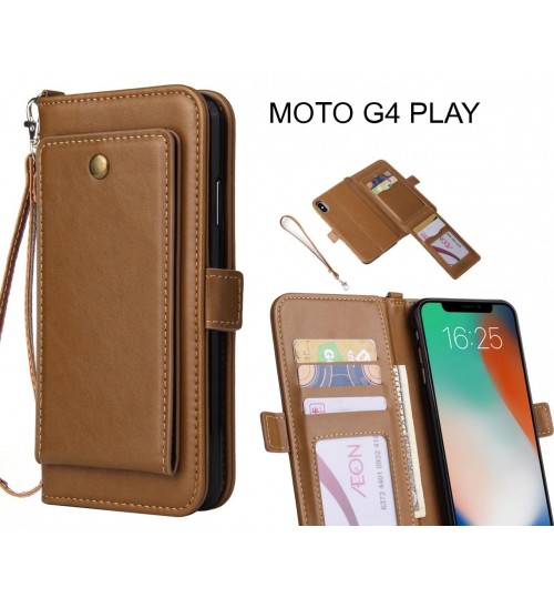Moto G4 Play Case Retro Leather Wallet Case - Brown