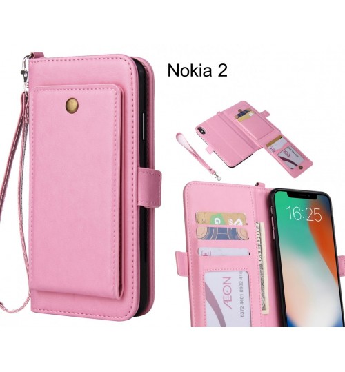 Nokia 2 Case Retro Leather Wallet Case - Pink
