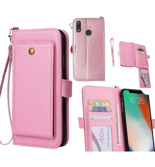 Huawei Y9 2019 Case Retro Leather Wallet Case - Pink