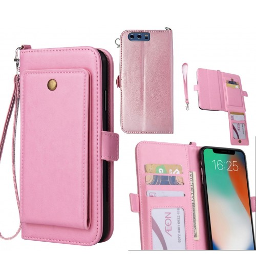 Huawei P10 Case Retro Leather Wallet Case - Pink