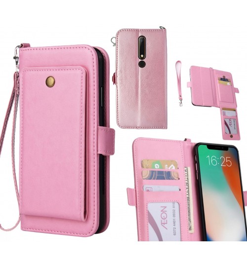 Nokia 6 2018 Case Retro Leather Wallet Case - Pink
